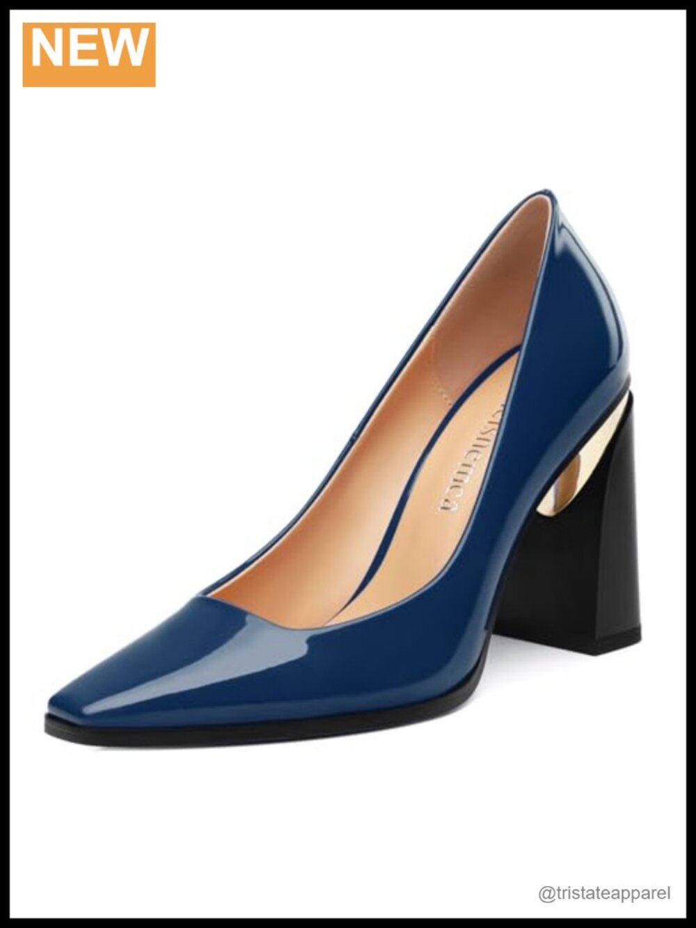 Patent Square Toe Slip On Chunky Block Pumps Heels 3.5IN